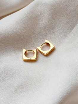 18k Gold Square Huggie Hoop Earrings, 7 of 7