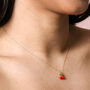 Enamel Red Cherry Pendant Necklace In Gold, thumbnail 2 of 4