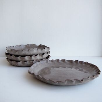 Handmade Grey Stoneware Pottery Curvy Serving Plates, 4 of 7