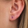 Small Sterling Silver Pear Cut Teardrop Pink Ruby Stud Earrings, thumbnail 1 of 4