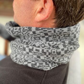 Mens Lambswool Knitted Snood Geometric Pattern, 7 of 12