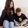 Navy Kids Rainbow Embroidered Initial Sweatshirt, thumbnail 3 of 3