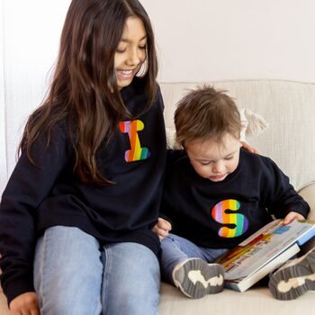 Navy Kids Rainbow Embroidered Initial Sweatshirt, 3 of 3