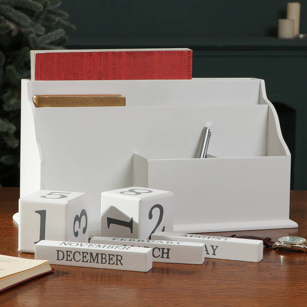 personalised white desk tidy organiser and calendar by dibor