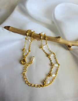 Pearl Woven Adjustable Chain Bracelet In 16k Gold Vermeil On Sterling Silver, Dainty Chain, 5 of 10