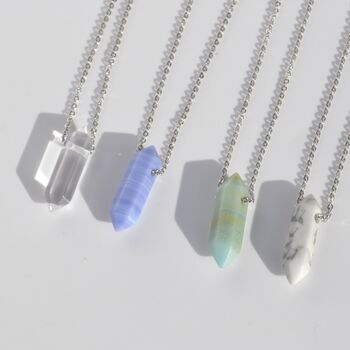 Sterling Silver Crystal Double Point Dainty Necklace Amazonite, Clear Quartz, Blue Lace Agate And White Howlite, 2 of 7