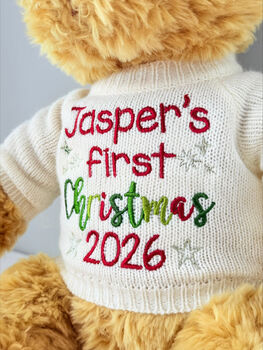 Traditional First Christmas Embroidered Personalised Teddy Bear, 2 of 4