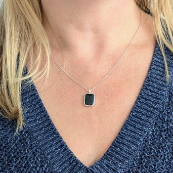 'The Rectangle' Black Tourmaline Sterling Silver Necklace, 5 of 8