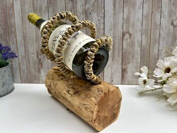 Teak Driftwood Metal Rope Wine Bottle Holder Freestanding – Single Bottle Tilt, 2 of 9