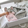Personalised Grey Baby Gown And Pink Elephant Comforter Set, thumbnail 1 of 12