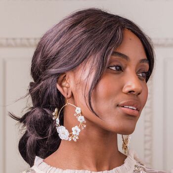 Hoop Bridal Earrings In Gold Or Silver – Handmade Wedding Statement Earrings With Mother Of Pearl And Crystals, 2 of 5