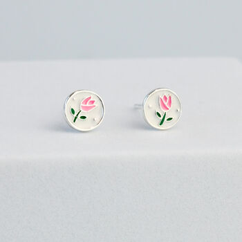 Sterling Silver Tulip Circle Stud Earrings, 2 of 6