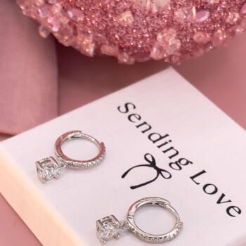 Solitaire Drop Hoop Earrings Christmas Gift For Her, 7 of 9