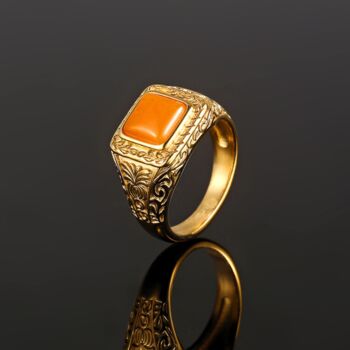 Gold Plated Orange Gemstone Ring For Men, 4 of 12