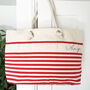Rope Handle, Red Stripe, Navy Name Beach Bag, thumbnail 1 of 5