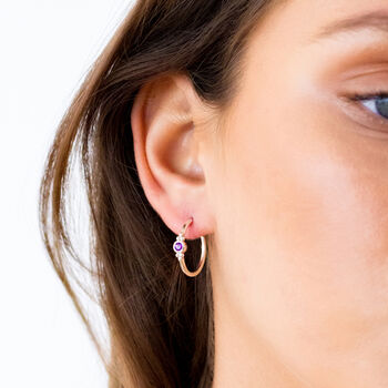 Holi Jewel Amethyst February Birthstone Sterling Silver Hoops, 3 of 6