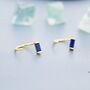 Sapphire Blue Baguette Cut Cz Huggie Hoop Earrings In Sterling Silver, thumbnail 2 of 11