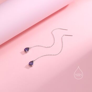 Sterling Silver Amethyst Purple Droplet Threader Earrings, 6 of 12