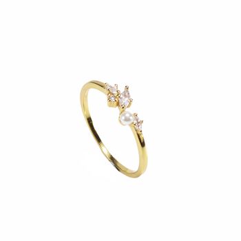 Cluster Pearl Ring, Cz, Gold Vermeil 925 Silver, 7 of 10