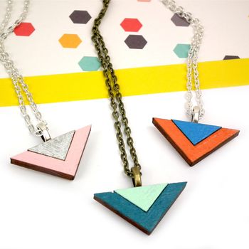 Wooden Triangle Geometric Necklace, 2 of 7