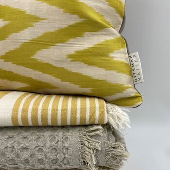 Square Ikat Silk Cushion Yellow Zigzag, 6 of 10