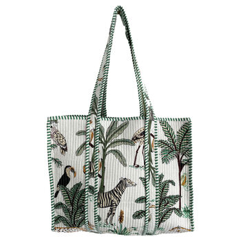 Jungle Print Medium Quilted Cotton Tote Bag In White, 2 of 5