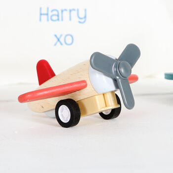 Wooden Planes And Rocket Toys In Personalised Bag, 5 of 5