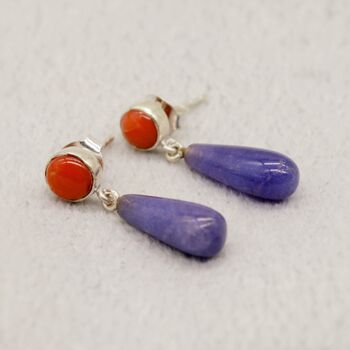 Purple Jade, Red Coral Drop Earrings, 2 of 6