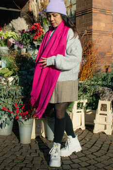 Hot Pink Cashmere Blend Colour Block Scarf, 4 of 7