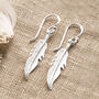 Sterling Silver Dangly Lucky Feather Earrings, thumbnail 2 of 4