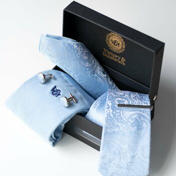 Light Blue Wedding Tie Set And Socks Groomsmen Gift, 6 of 12