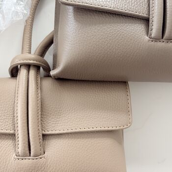 Leather Clutch Crossbody Bag With Knot Handle And Strap, 12 of 12