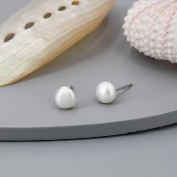 Dainty Keshi Pearls Stud Earrings In Sterling Silver, 3 of 9