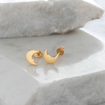 Moon Stud Earrings Gold Vermeil, 2 of 5