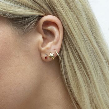 9ct Solid Gold Cz Creole Hoop Earrings, 4 of 5