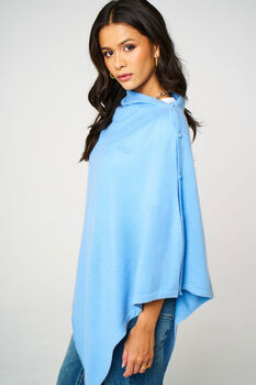 Sky Blue 100% Cashmere Multi Ways Button Poncho Shawl Gift Boxed, 5 of 12