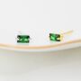 Sterling Silver Tiny Baguette Cut Emerald Green Cz Stud Earrings, thumbnail 6 of 12