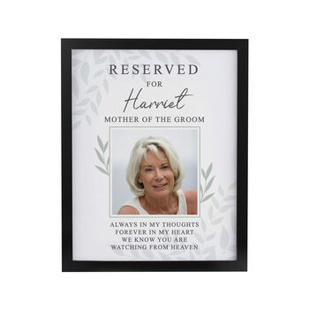 Personalised 'Reserved For' Memorial Photo Wedding Seat Sign Black Frame, 4 of 4