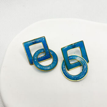 Blue Statement Interlocking Geometric Earrings, 5 of 9