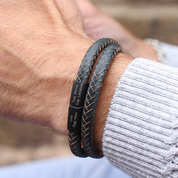 Personalised Men's Ruthenium Clasp Wrap Bracelet, 2 of 6