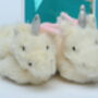 Unicorn Baby Slippers With Personalised Keepsake, thumbnail 4 of 8