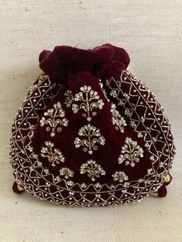 Maroon Velvet Handcrafted Luxury Potli/Wrist Bag, 9 of 10