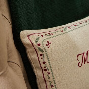 Personalised Linen Merry Christmas Cushion, 3 of 3