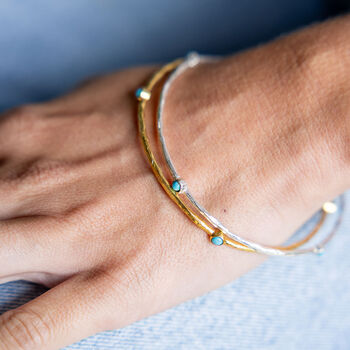 Laila Turquoise Silver Hammered Stone Bangle, 2 of 2