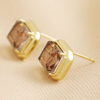 Large Champagne Stone Stud Earrings In Gold Plating, 6 of 6
