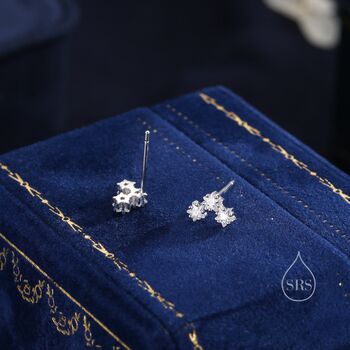Sterling Silver Tiny Star Shape Cz Trio Stud Earrings, 3 of 11