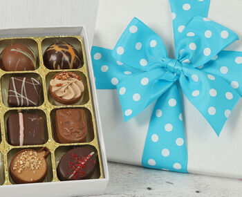 Luxury Belgian 16 Chocolate Collection Box Polka Dot Ribbon, 2 of 2