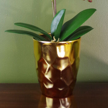 Pink Artificial Orchid Plant Gold Pot 54cm Real Touch, 2 of 3