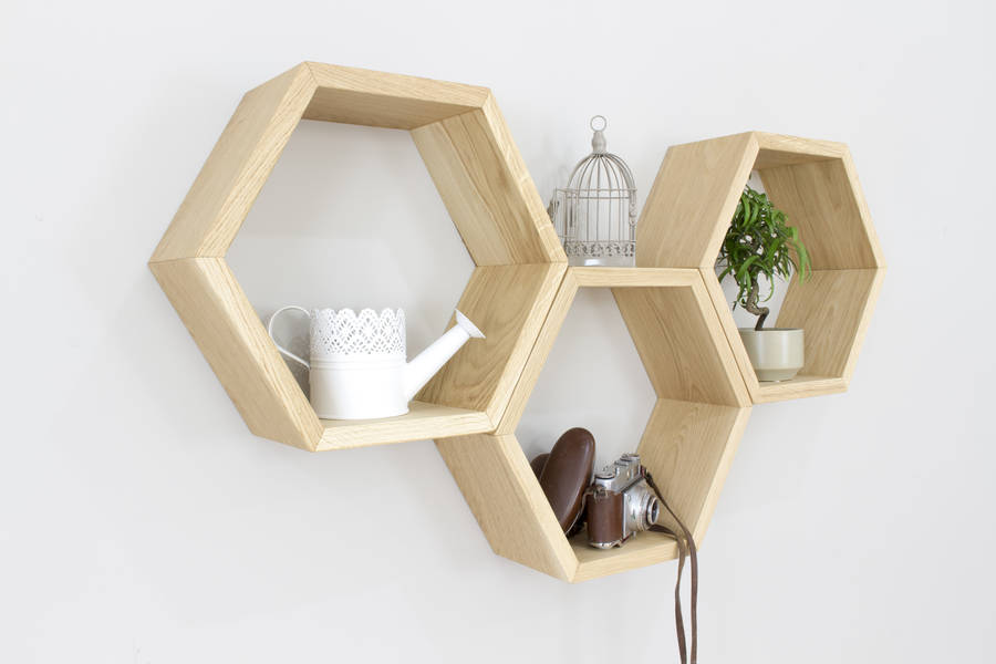 hexagon wall shelves set of three by bespoak interiors 