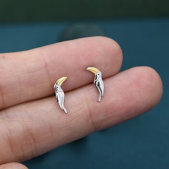 Sterling Silver Tiny Toucan Bird Stud Earrings, 6 of 12